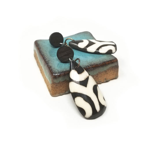 'Nayo' Kenyan Batik Bone Earrings with Wood Studs
