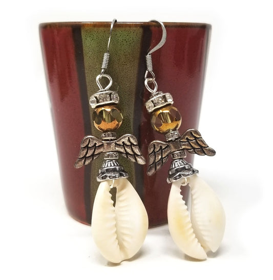 'Sauda' Cowrie Shell Angel Earrings in Copper
