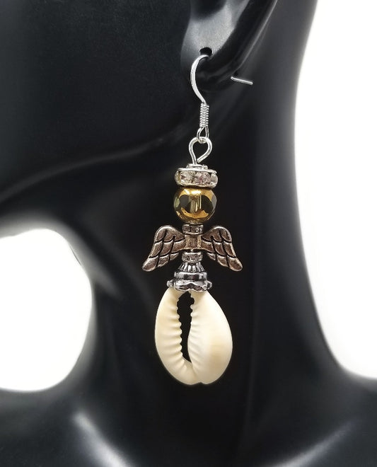 'Sauda' Cowrie Shell Angel Earrings in Copper