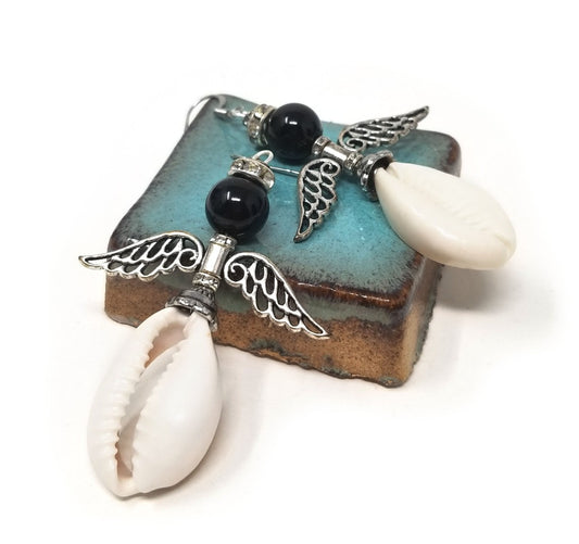 'Aluna' Angel Wing Earrings in Black Jasper