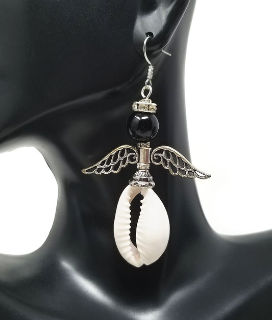 'Aluna' Angel Wing Earrings in Black Jasper