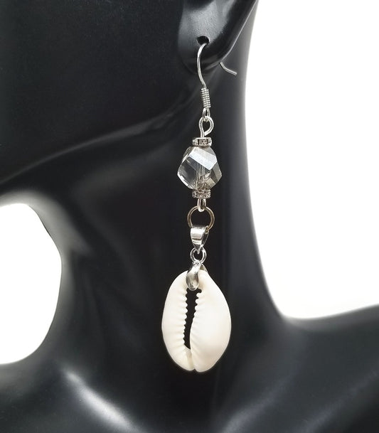 'Layla' Crystal Cowrie Shell Earrings in Silver