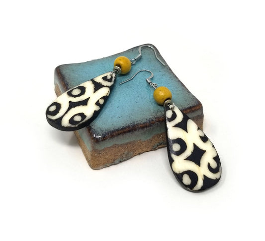 'Dayo' Kenyan Batik Bone Earrings in Yellow Amber