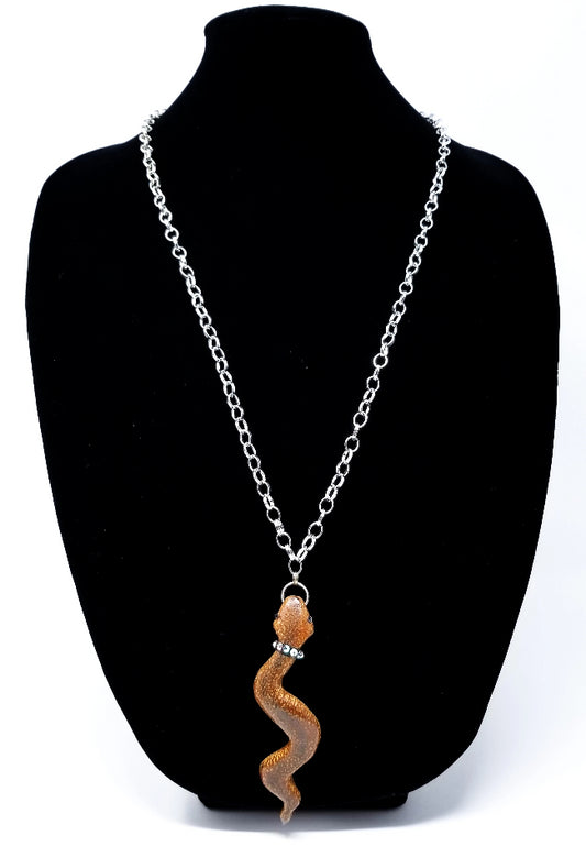 'Nyokabi' Carved Mahogany Snake Pendant Necklace