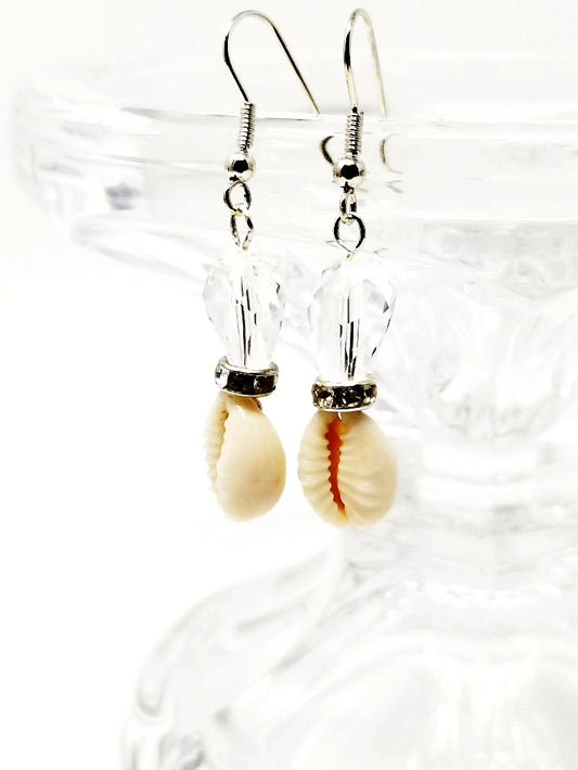 'Annie' Crystal Cowrie Shell Dangle Earrings in Clear