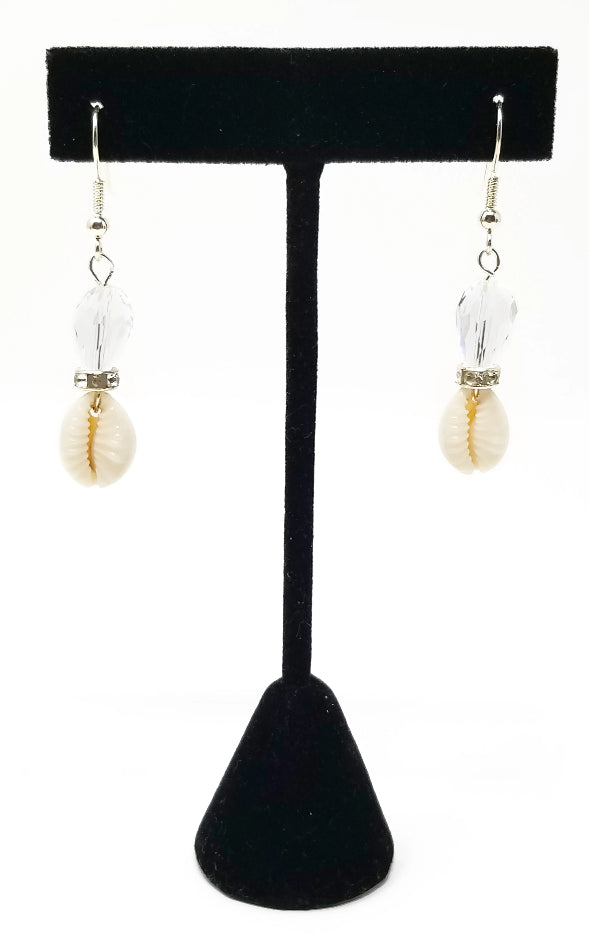 'Annie' Crystal Cowrie Shell Dangle Earrings in Clear