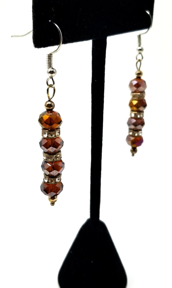 'Sawa' Crystal and Glass Earrings in Dark Amber