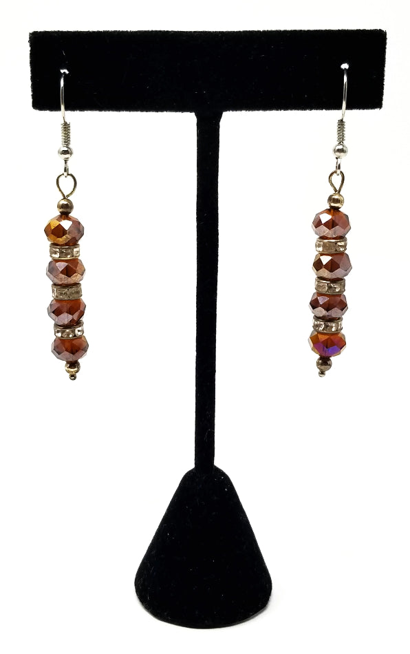 'Sawa' Crystal and Glass Earrings in Dark Amber