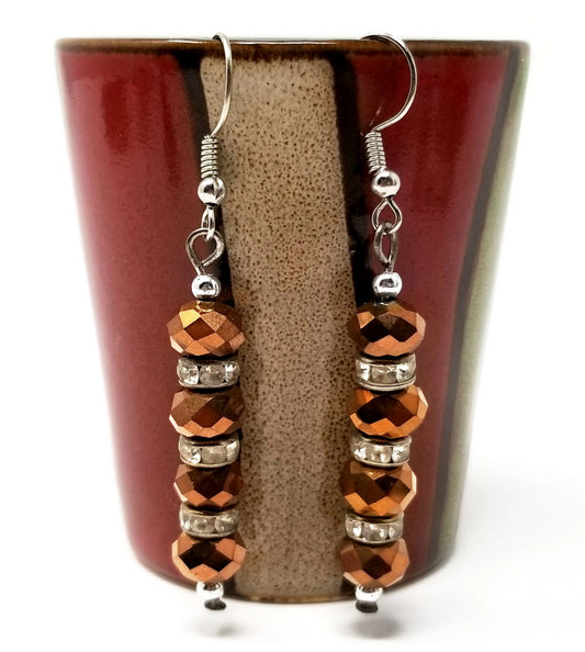 'Sawa' Crystal and Glass Earrings in Copper