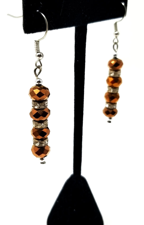 'Sawa' Crystal and Glass Earrings in Copper
