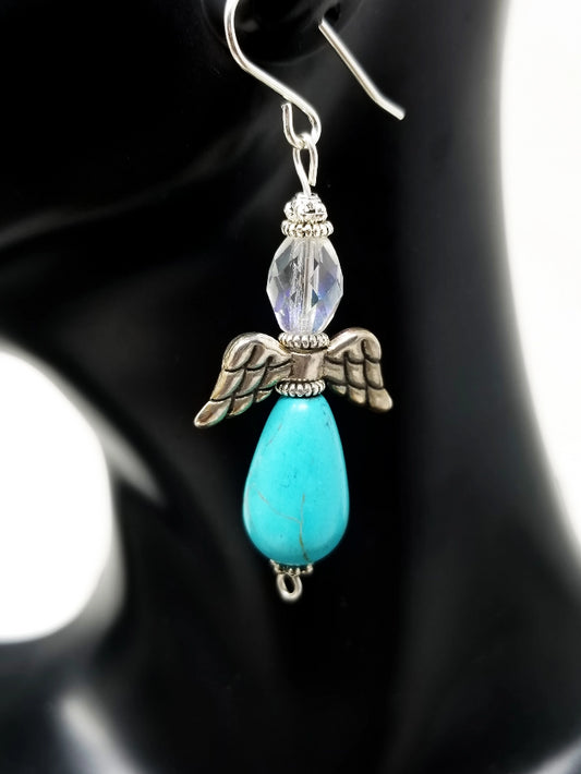 'Malaika' Turquoise Angel Earrings in Clear