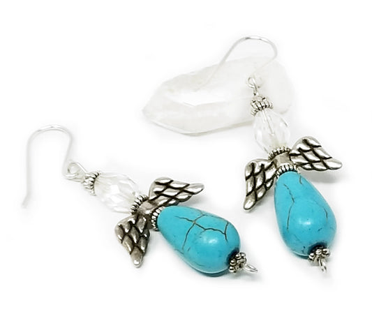 'Malaika' Turquoise Angel Earrings in Clear