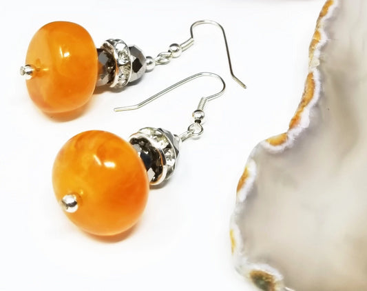 'Amarey' Crystal Gemstone Dangle Earrings in African Amber