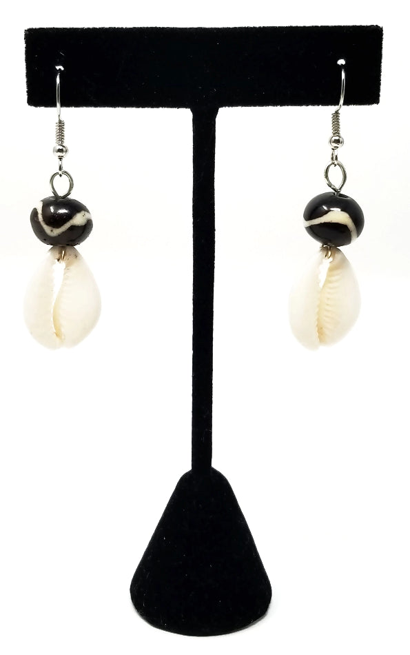 'Musa' Cowrie Shell Earrings with Kenyan Batik Bone
