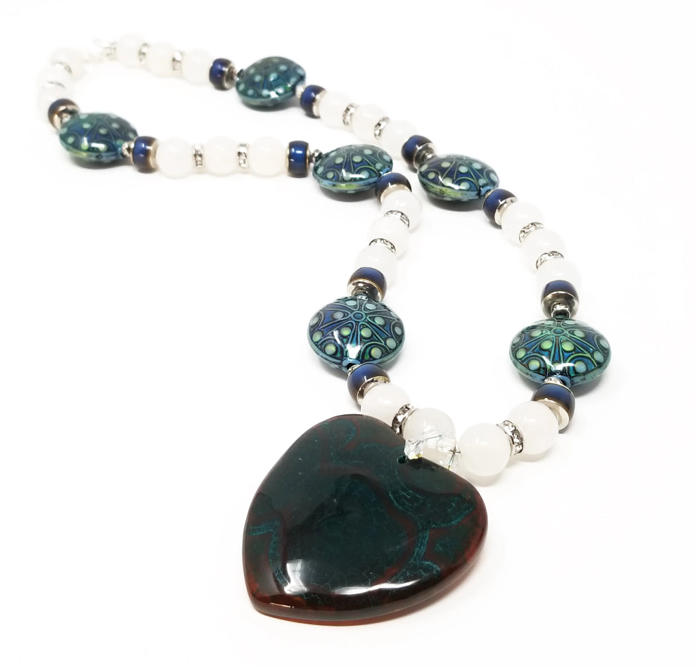 'Hisia' Jasper Pendant Mood Necklace in White Quartz