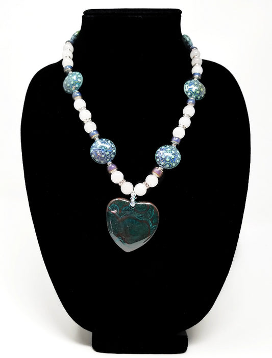 'Hisia' Jasper Pendant Mood Necklace in White Quartz