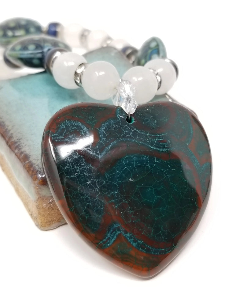 'Hisia' Jasper Pendant Mood Necklace in White Quartz