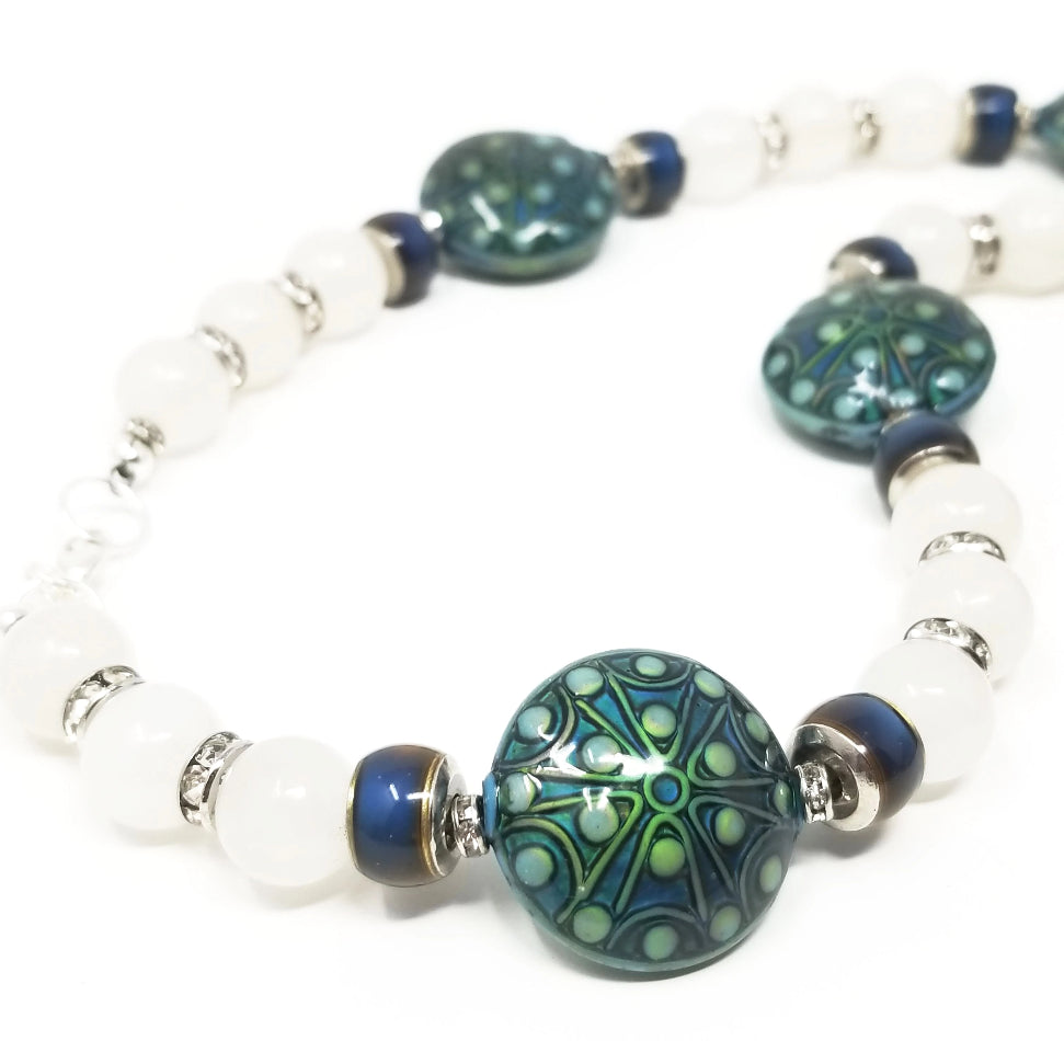 'Hisia' Jasper Pendant Mood Necklace in White Quartz