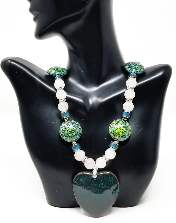'Hisia' Jasper Pendant Mood Necklace in White Quartz