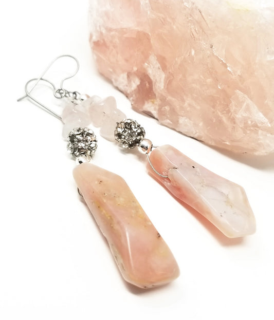 'Kike' Rose Quartz Crystal Earrings