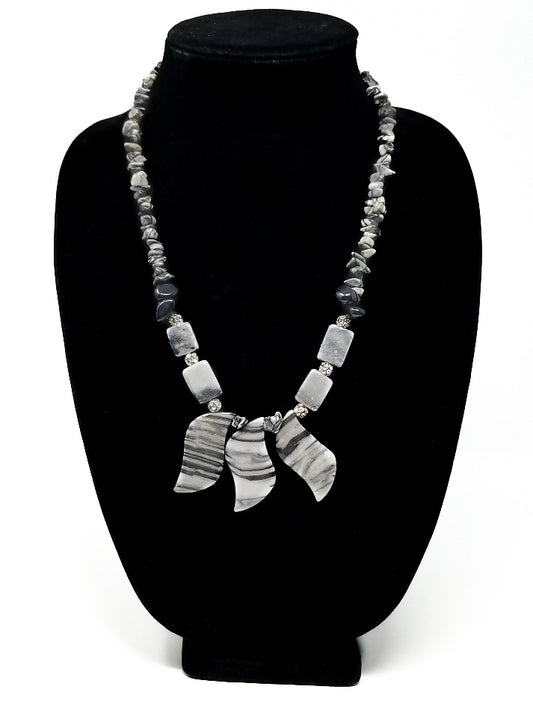 'Milia' Zebra Jasper Pendant Necklace with Black Onyx