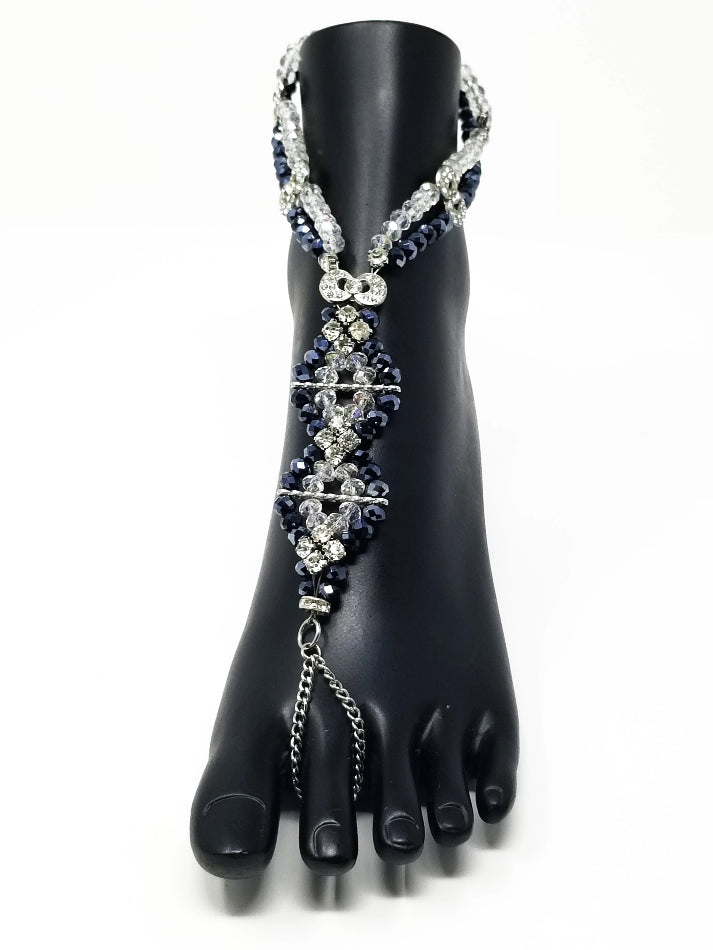 'Esta' Crystal Anklet Barefoot Sandal in Blue - Single