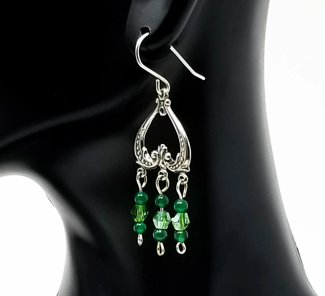'Kijani' Upside Down Heart Earrings in Green Glass