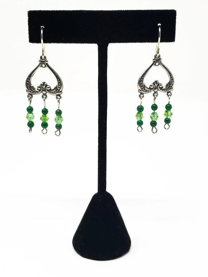 'Kijani' Upside Down Heart Earrings in Green Glass
