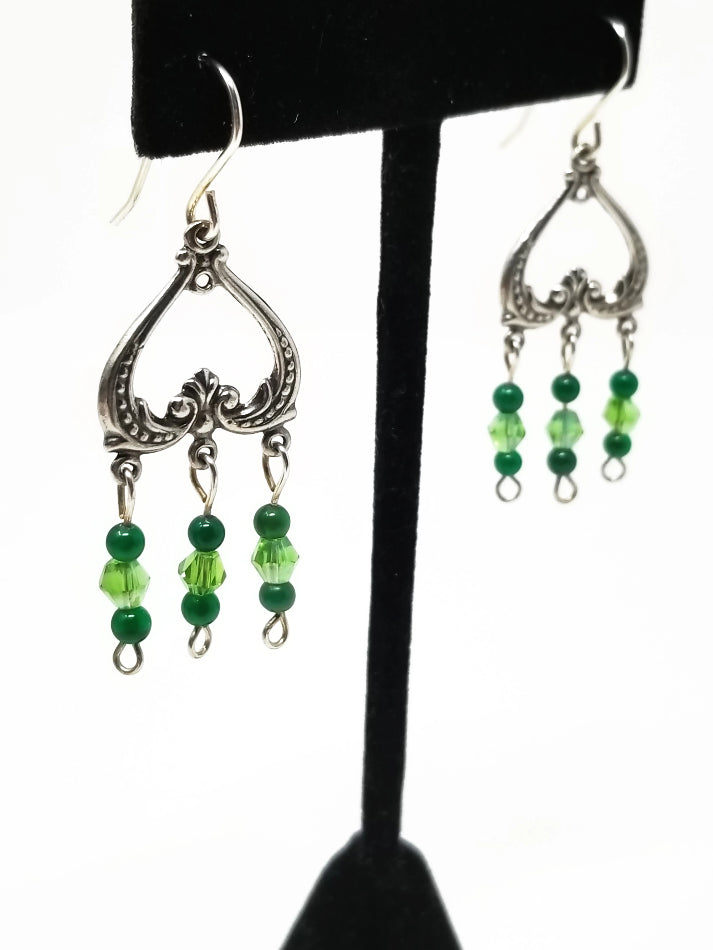'Kijani' Upside Down Heart Earrings in Green Glass