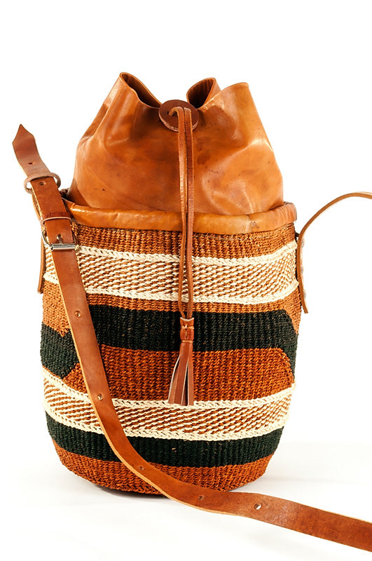 Cinched Leather Sisal Purse from Kenya