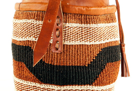 Cinched Leather Sisal Purse from Kenya