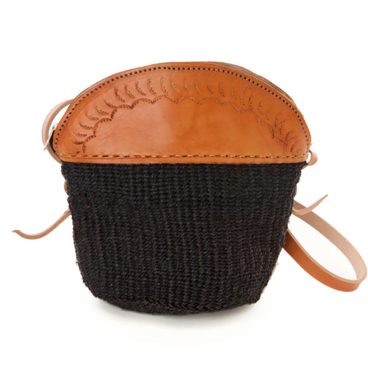 Black Sisal & Leather Petite Zippered Purse from Kenya