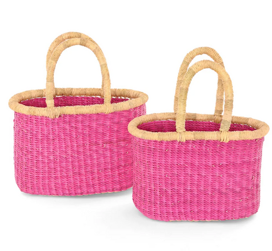 Set of 2 Pink Nesting Tote Bags from Ghana