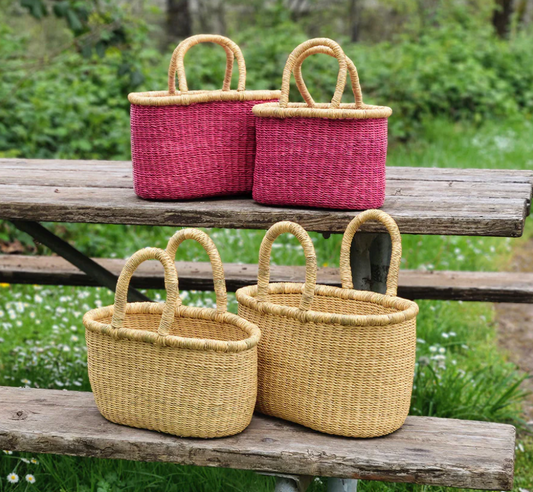 Set of 2 Pink Nesting Tote Bags from Ghana