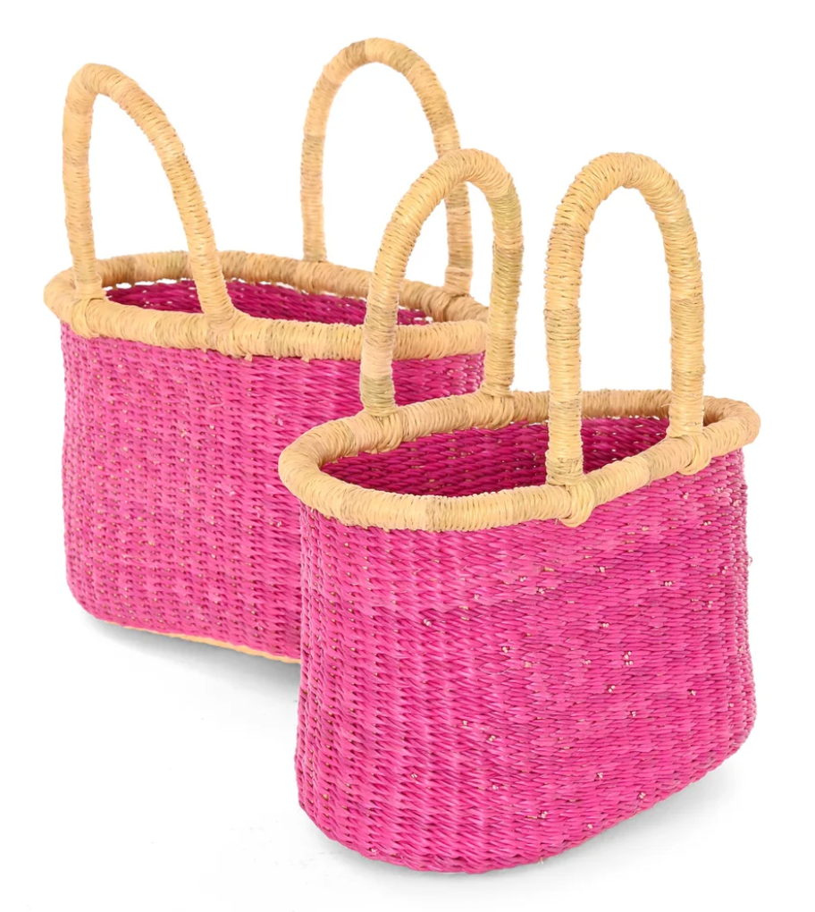 Set of 2 Pink Nesting Tote Bags from Ghana