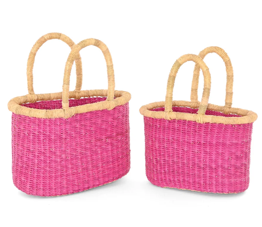 Set of 2 Pink Nesting Tote Bags from Ghana