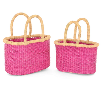 Set of 2 Pink Nesting Tote Bags from Ghana