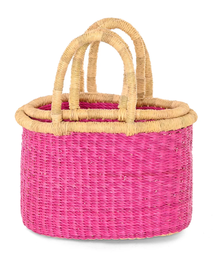Set of 2 Pink Nesting Tote Bags from Ghana