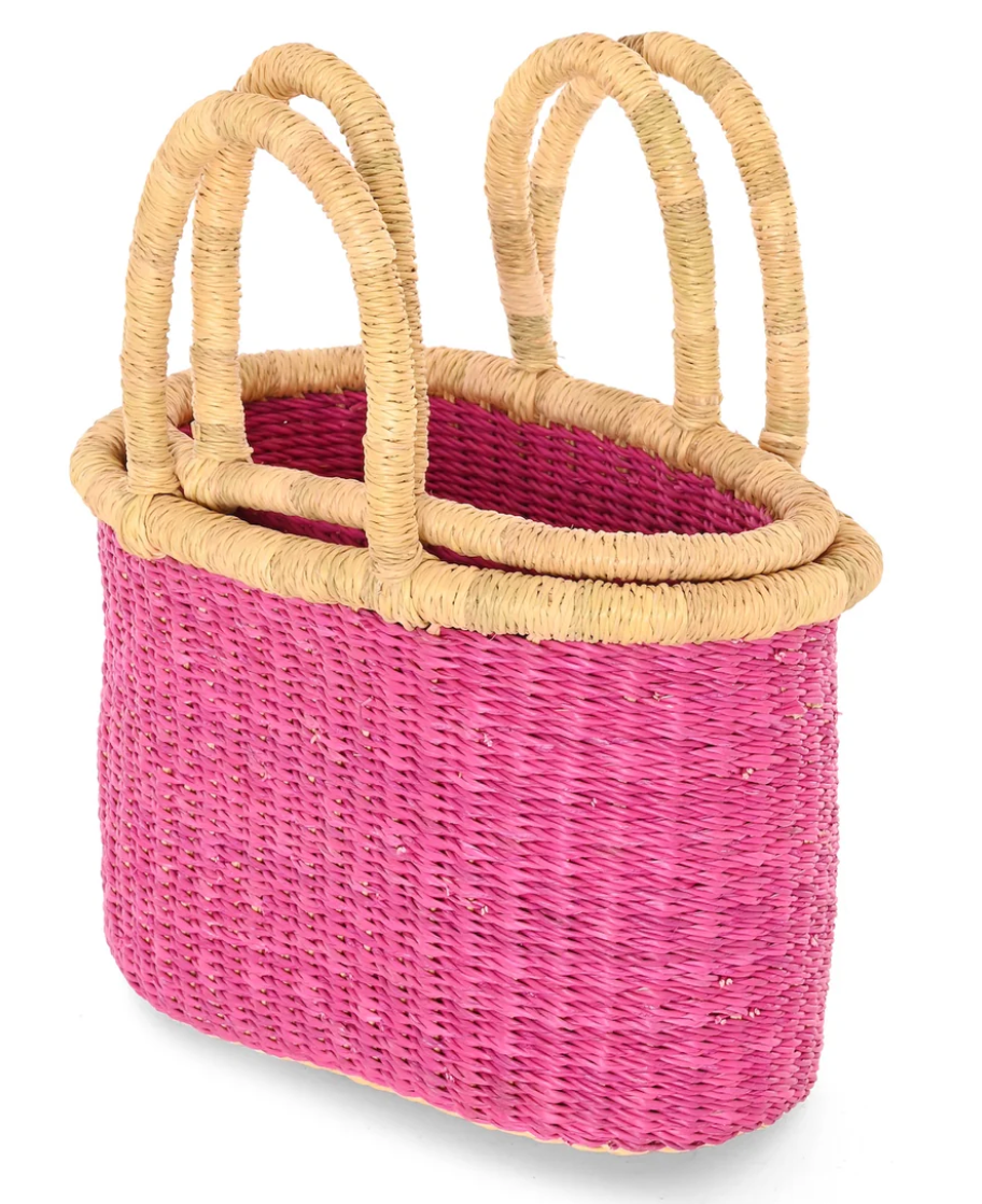 Set of 2 Pink Nesting Tote Bags from Ghana