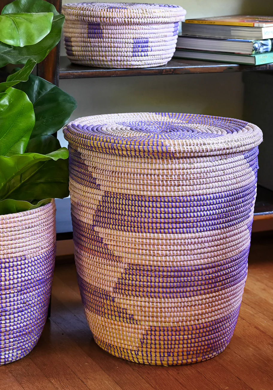 Purple Herringbone Flat Lid Basket from Senegal