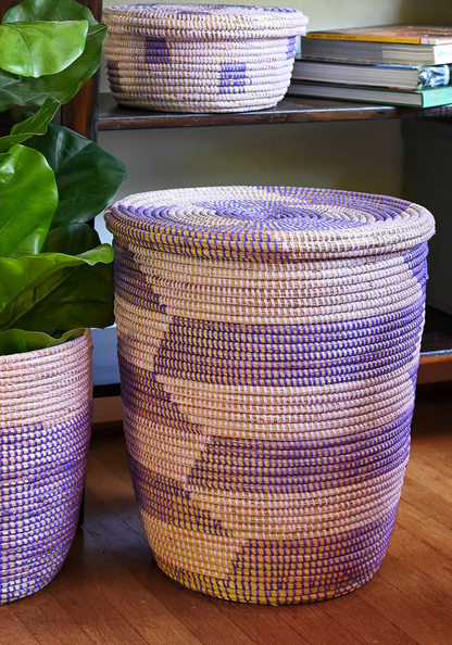 Purple Herringbone Flat Lid Basket from Senegal