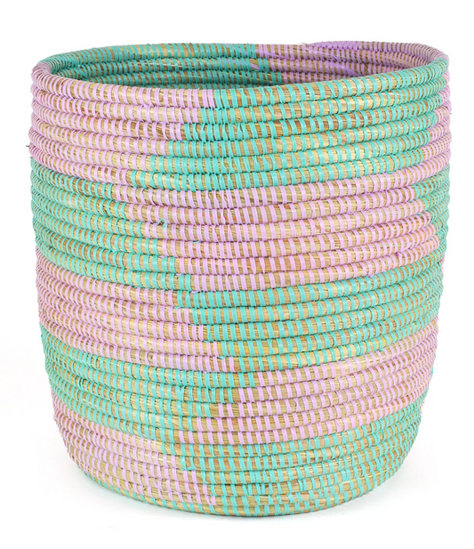 Blue and Pink Herringbone Storage Basket from Senegal