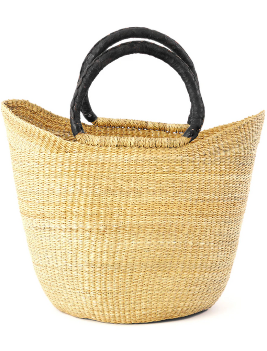 Natural Wing Shopper Bag with Black Leather from Ghana
