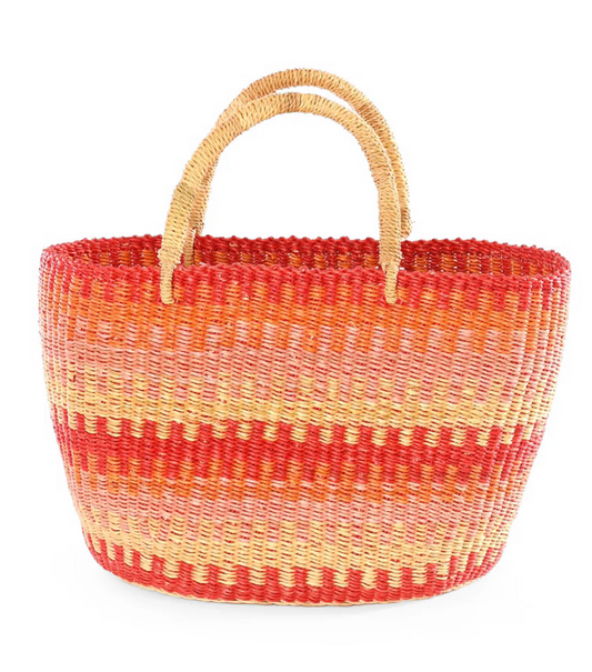 'Accra' Sunset Patterned Grass Tote Bag from Ghana