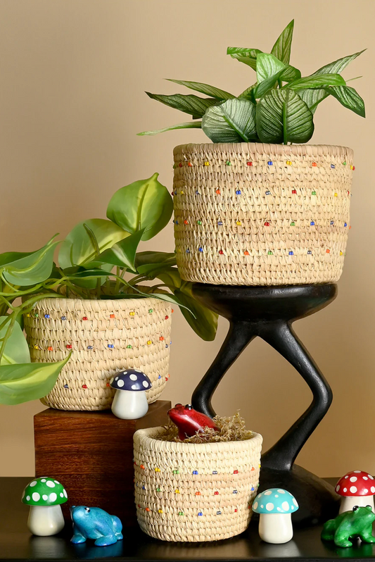 Ngurunit Nomadic Basket with Rainbow Beads from Kenya