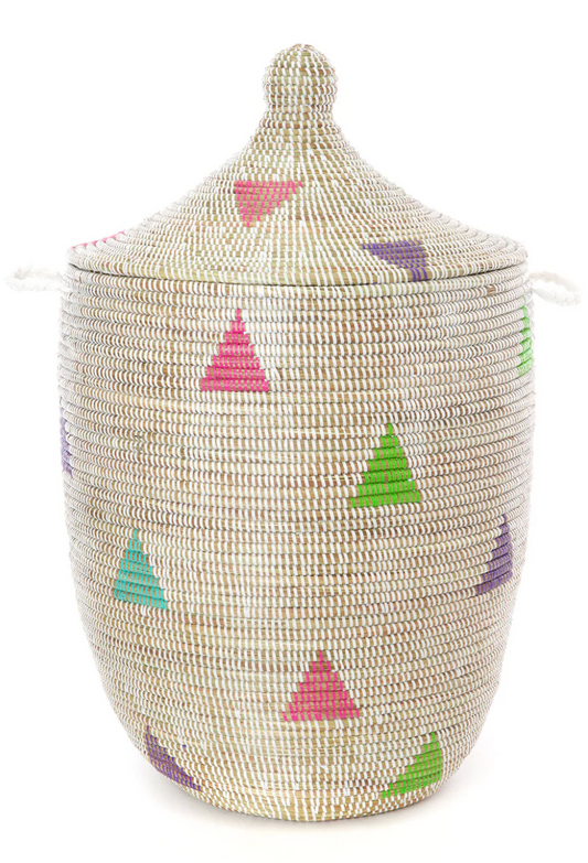 Large White Teranga Triangles Hamper Basket from Senegal