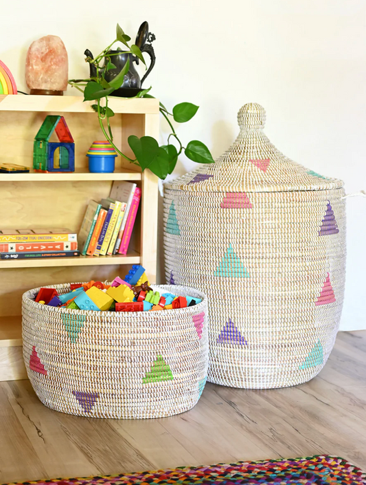 Large White Teranga Triangles Hamper Basket from Senegal