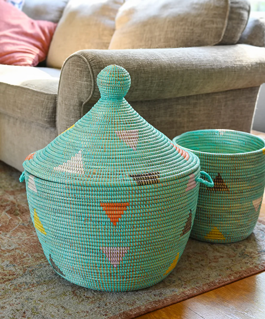 Blue Teranga Triangles Tribal Basket from Senegal