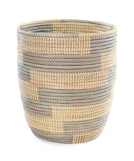 Silver and Cream Stairstep Storage Basket from Senegal