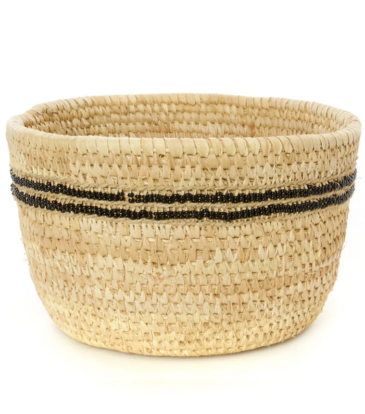 Ngurunit Nomadic Basket with Black Beaded Stripes from Kenya